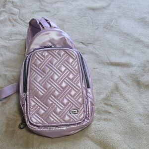 lug Satin Quilted Sling Backpack in Light Lavender